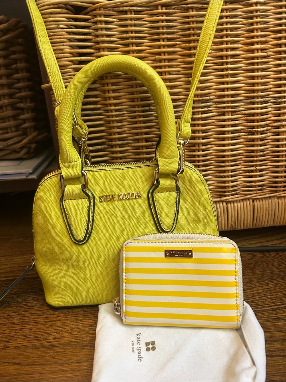 kate spade Yellow Mini striped wallet with Steve Madden yellow crossbody